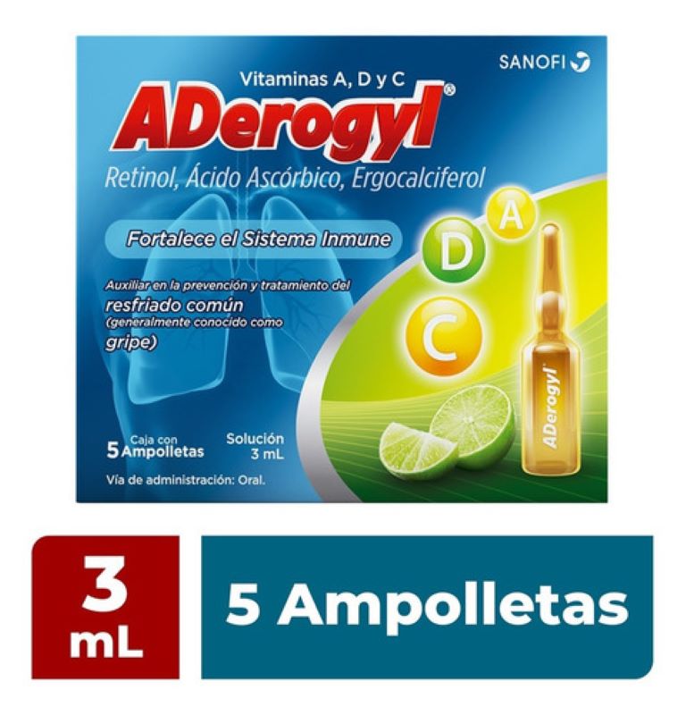 2 Pk Vitamina A C y D Aderogyl 625240  5 ampolletas -Azul