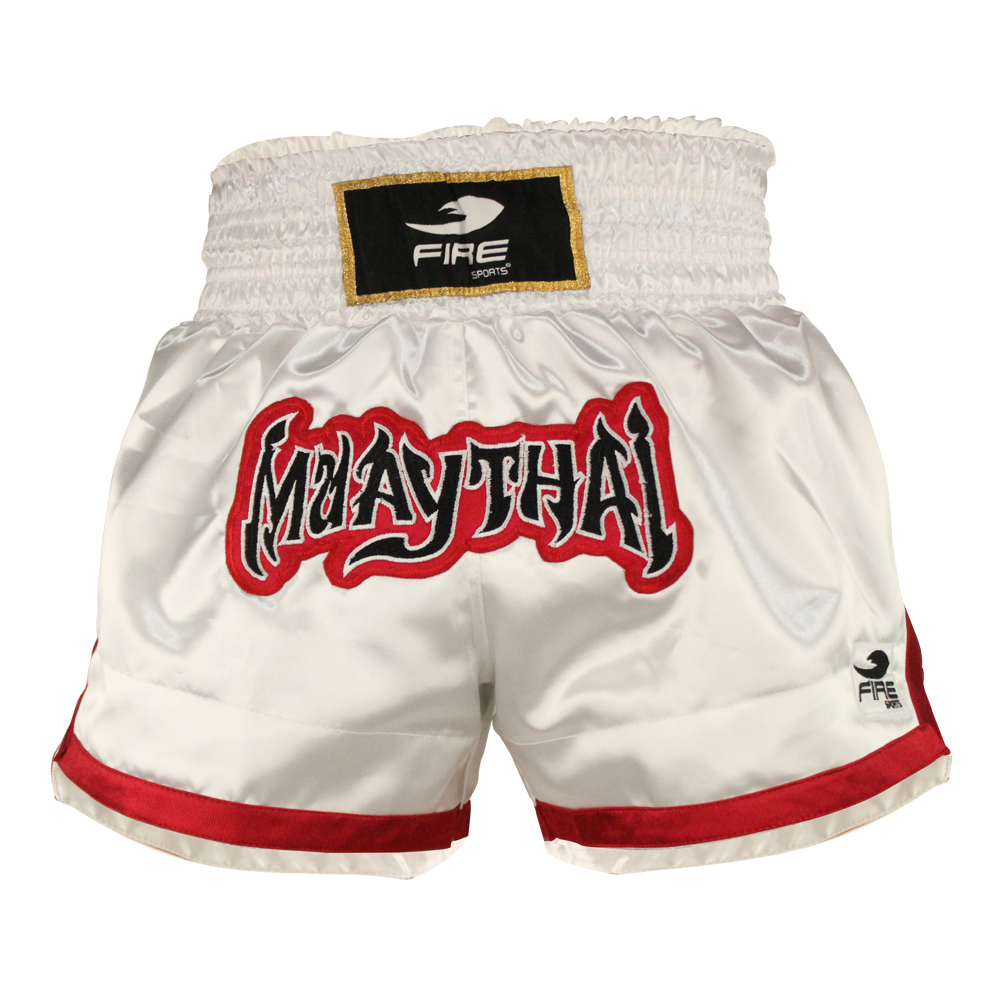 Short Deportivo Liso para Muay Thai o Kick boxing Fire Sports Color Blanco