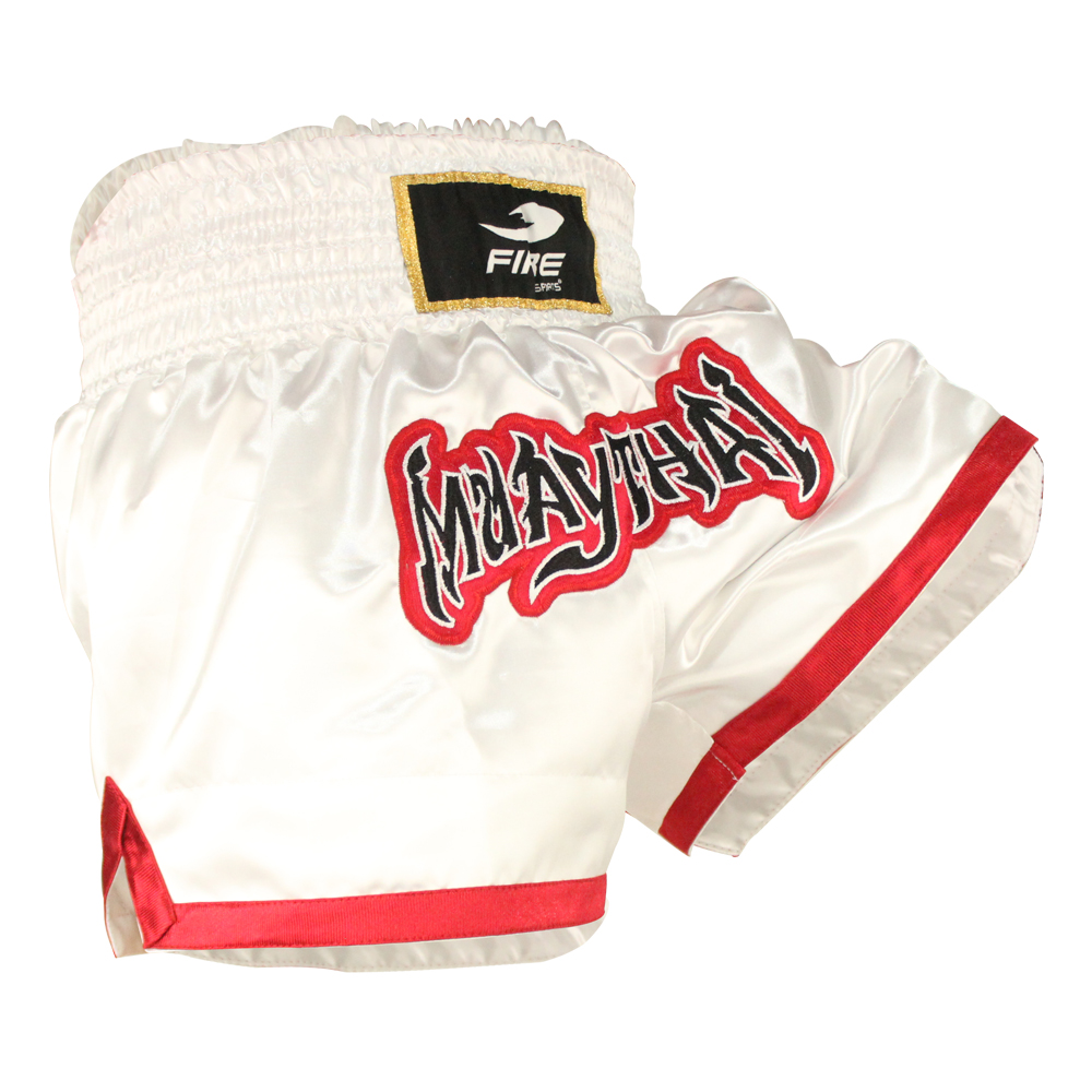 Short Deportivo Liso para Muay Thai o Kick boxing Fire Sports Color Blanco
