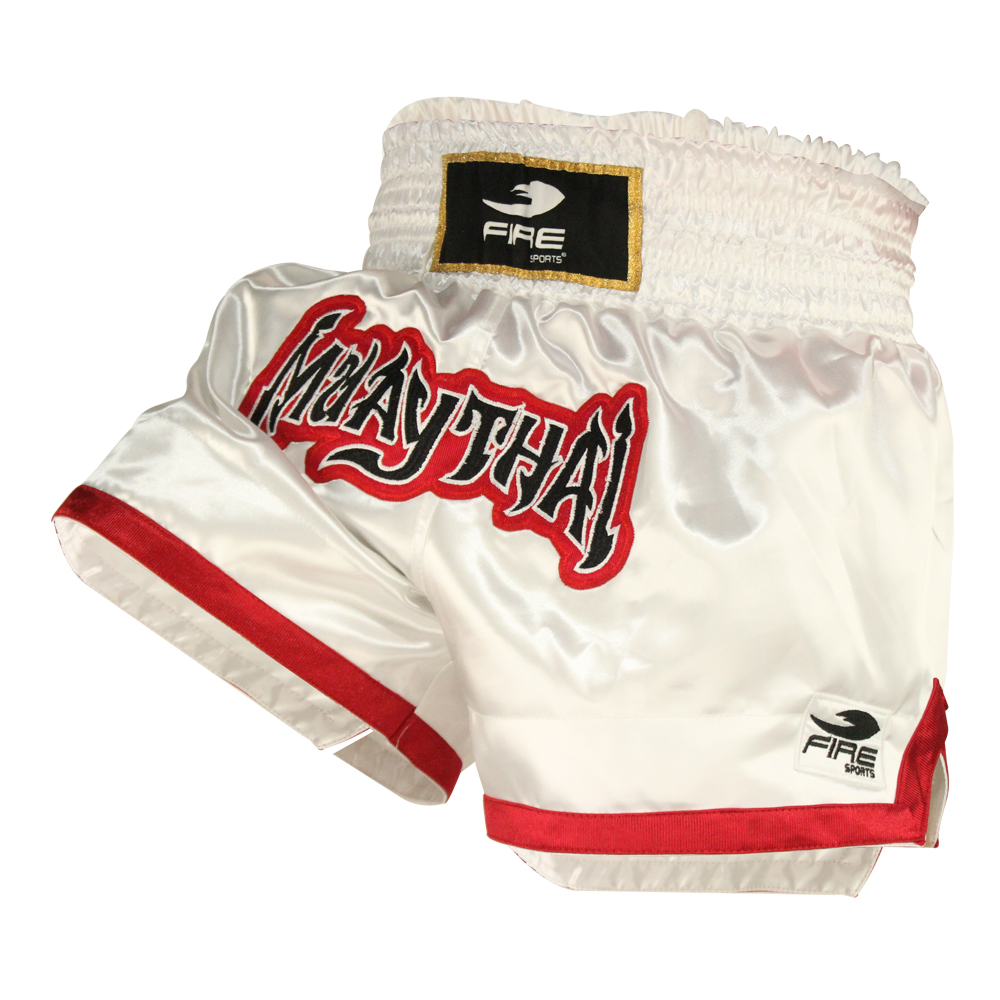 Short Deportivo Liso para Muay Thai o Kick boxing Fire Sports Color Blanco