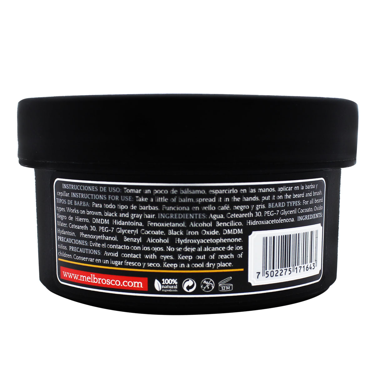 MEL BROS CO. - Beard Black Balm - Bálsamo negro para Teñir Barba y Bigote 2.7. Cubre canas, lavable, engrosa barba, fórmula europea.