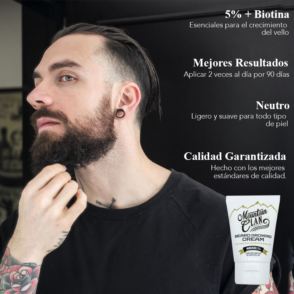 MOUNTAIN CLAN CO - Crema para Crecimiento de Barba y Bigote al 5% +Biotina (2 oz/ 60ml) Estimula el crecimiento, Barba más densa, saludable y atractiva.