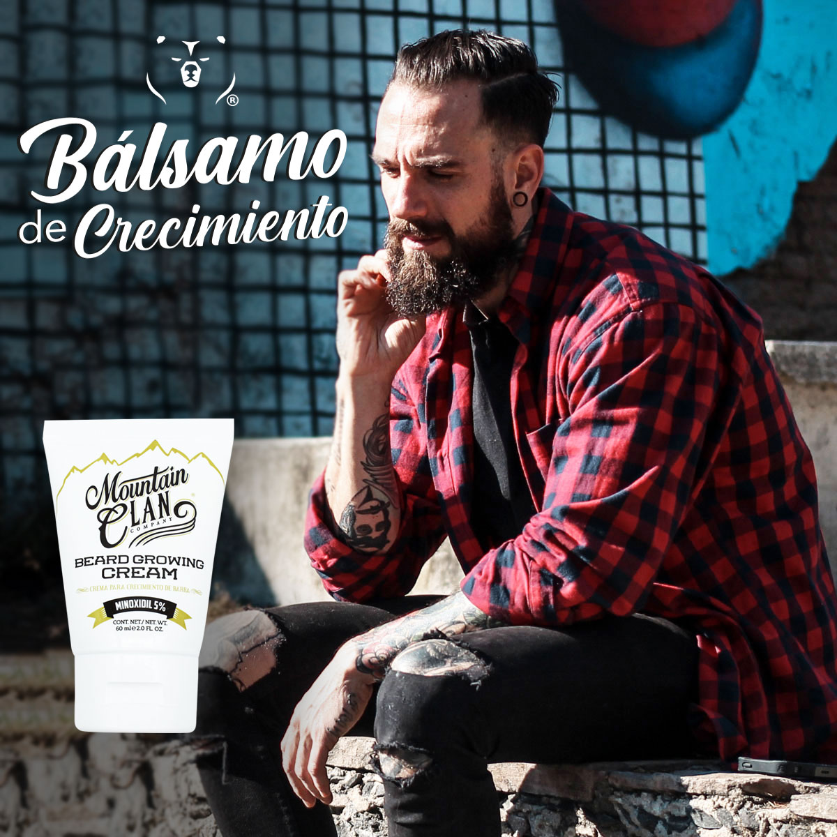 MOUNTAIN CLAN CO - Crema para Crecimiento de Barba y Bigote al 5% +Biotina (2 oz/ 60ml) Estimula el crecimiento, Barba más densa, saludable y atractiva.