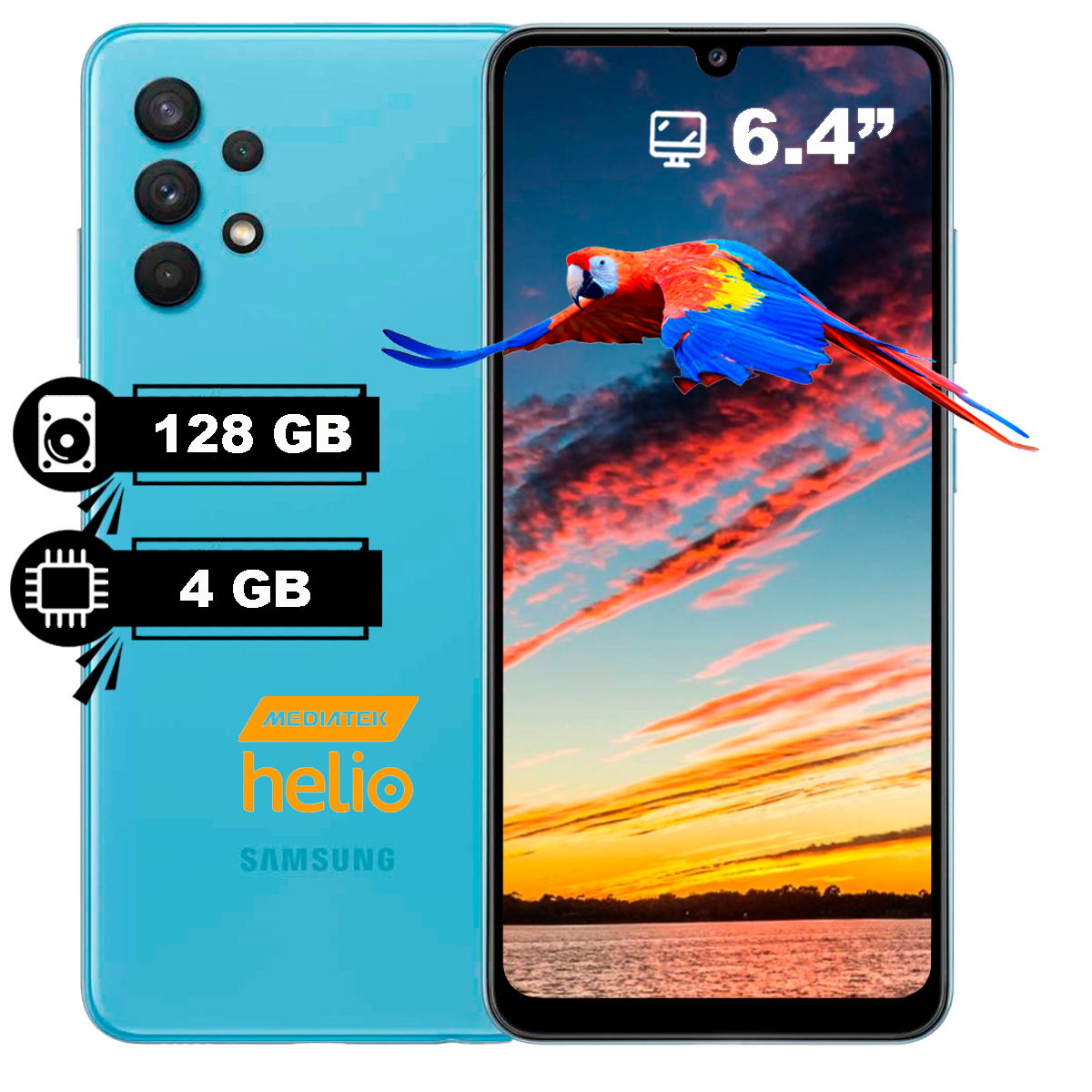 Celular Samsung Galaxy A32 6.4" 128GB/4GB Cámara 64MP+8MP+5MP+5MP/20 MP Mediatek Android 11 Single Sim Color Azul