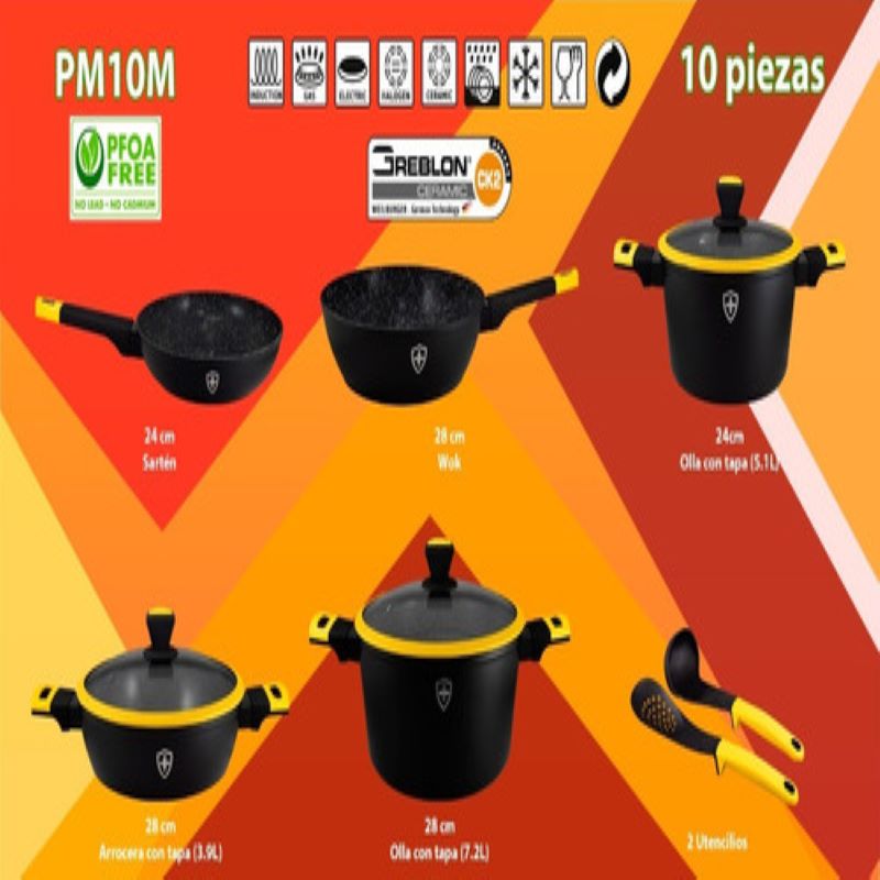 Bateria de Cocina  Swiss Silver PM10M 10 pzas -Negro