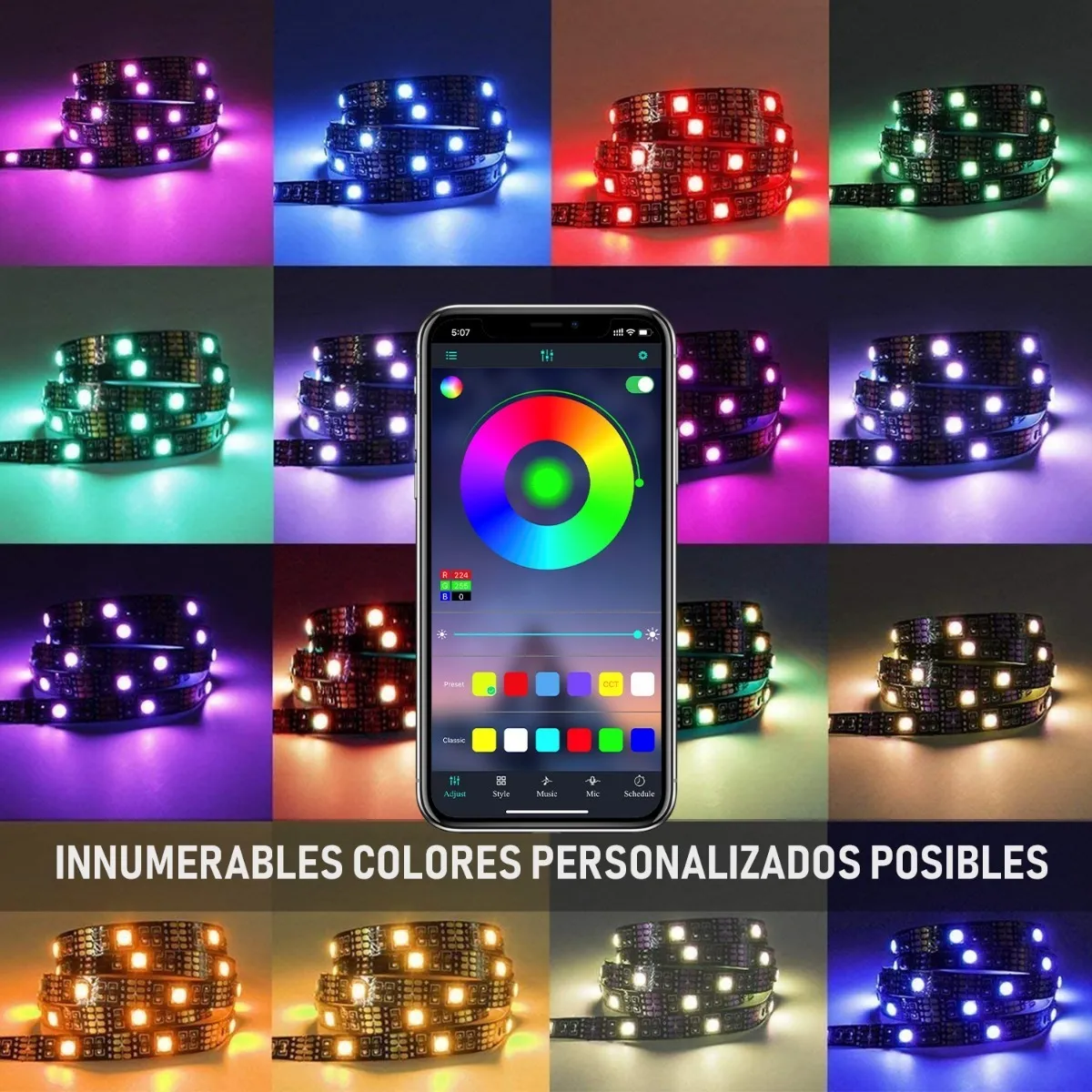 Tira De Luces Led De 2 Metros Usb Control Por Bluetooth