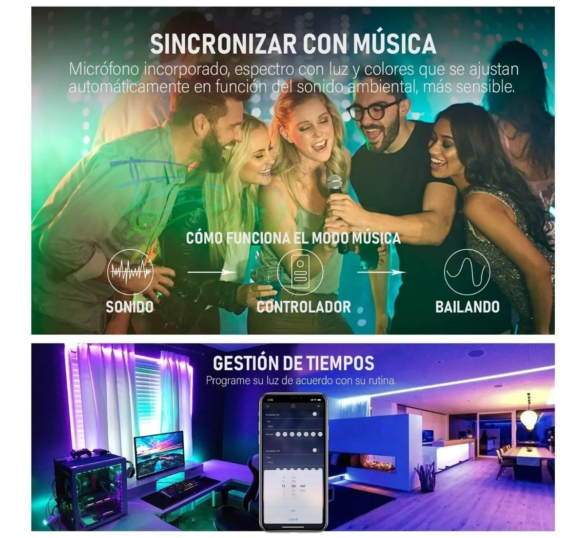 Tira De Luces Led De 2 Metros Usb Control Por Bluetooth