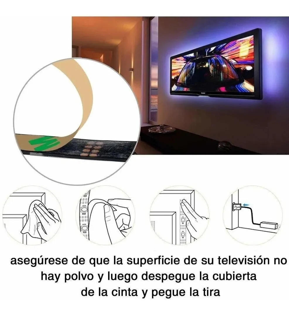 Tira De Luces Led De 2 Metros Usb Control Por Bluetooth