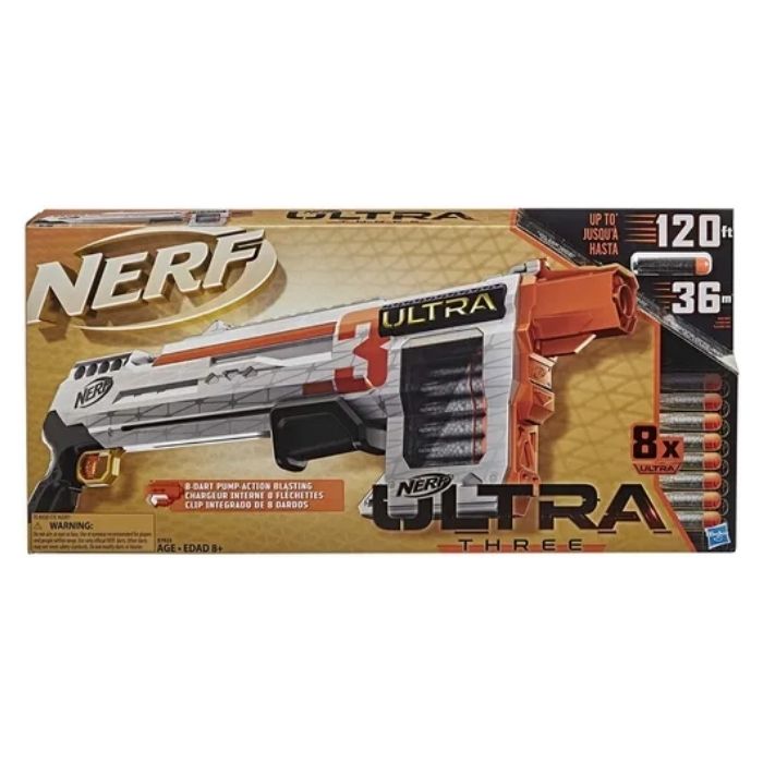 Nerf Lanzador Bombeo Ultra Three Clip Integrado + 8 Dardos