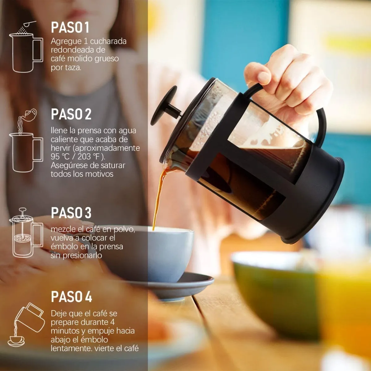 Cafetera Prensa Francesa De Vidrio 800ml Con Embólo