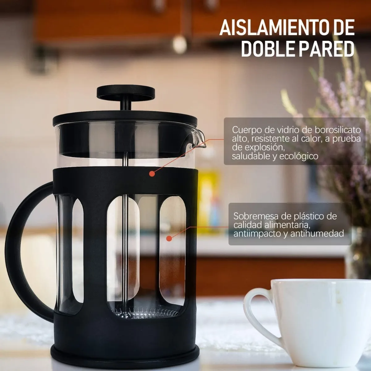 Cafetera Prensa Francesa De Vidrio 800ml Con Embólo