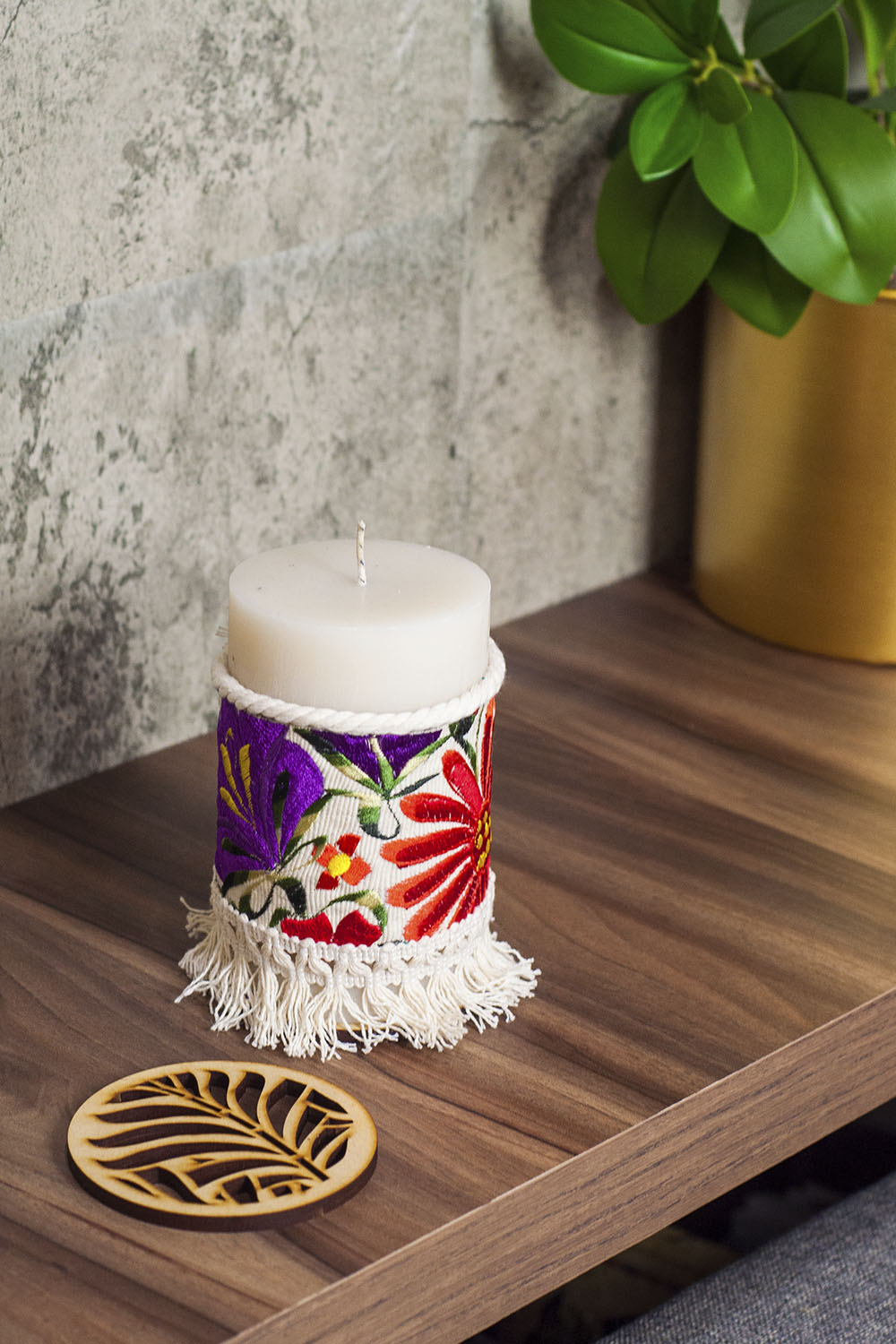 Vela Grande Aromática Decorativa ANGELOZANO Telar Flores Hueso Grande