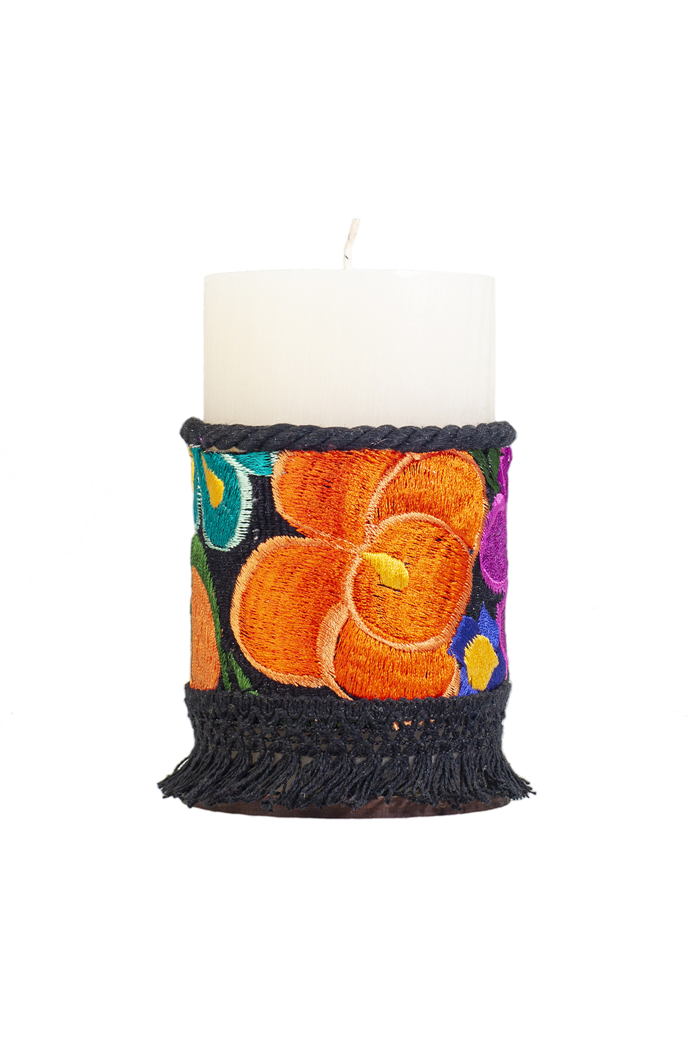 Vela Grande Aromática Decorativa ANGELOZANO Telar Flores Negro