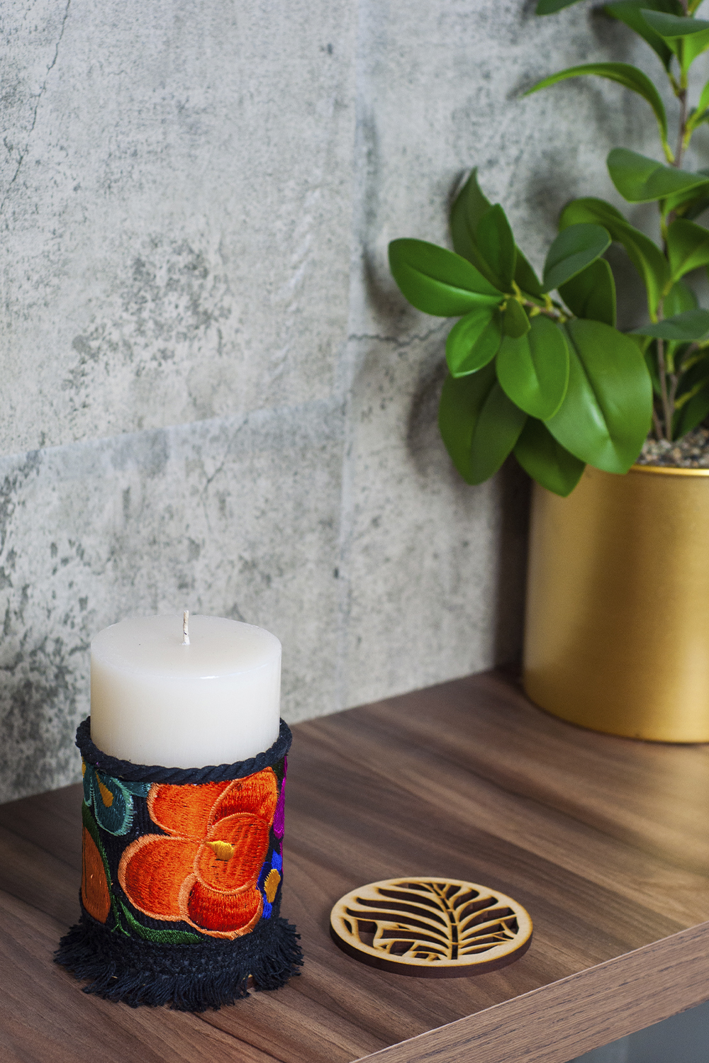 Vela Grande Aromática Decorativa ANGELOZANO Telar Flores Negro