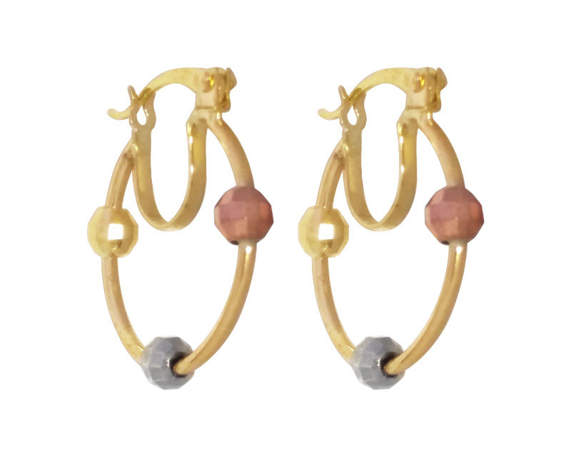 ARRACADAS PARA DAMA CON DISEÑO DE 3 BOLITAS EN ORO DE 10K EN 3 COLORES + OBSEQUIO