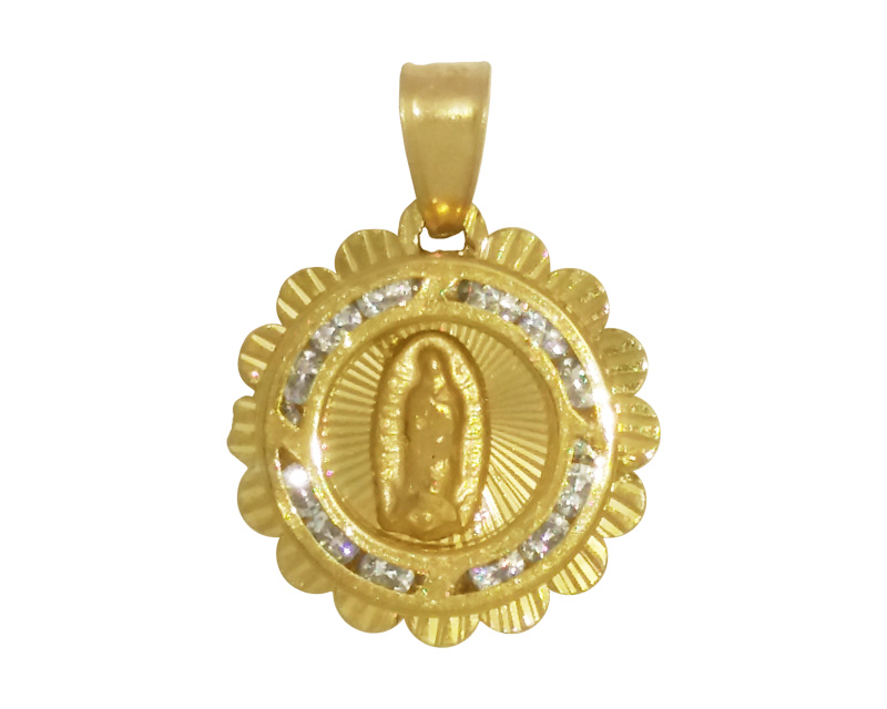 MEDALLA PEQUEÑA DE LA VIRGEN DE GUADALUPE CON RAYITOS EN ORO DE 10K + OBSEQUIO