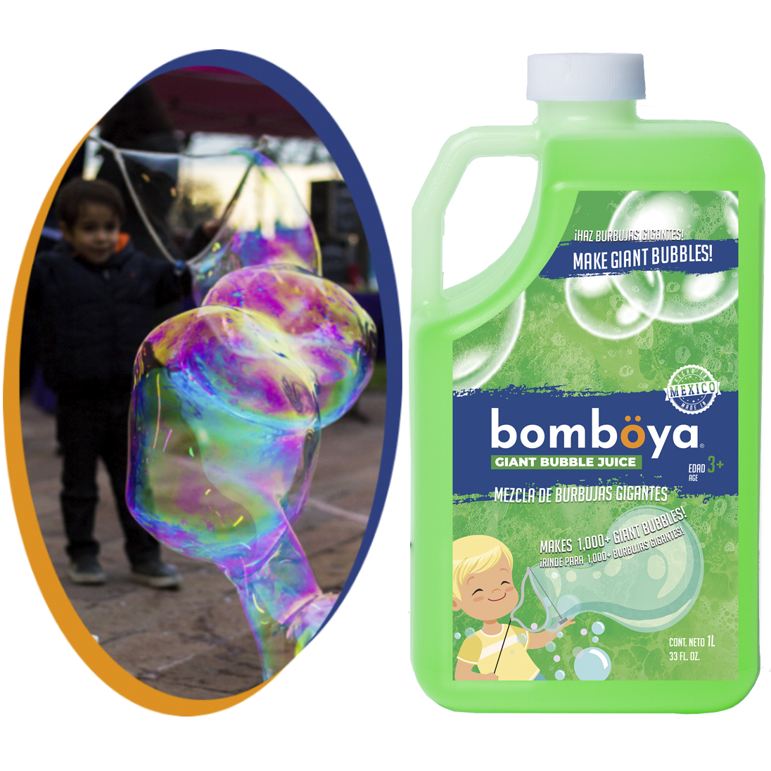 Bomböya®, Líquido para Burbujas Gigantes & para Máquina de Burbujas (1L de Jabón para Burbujas)