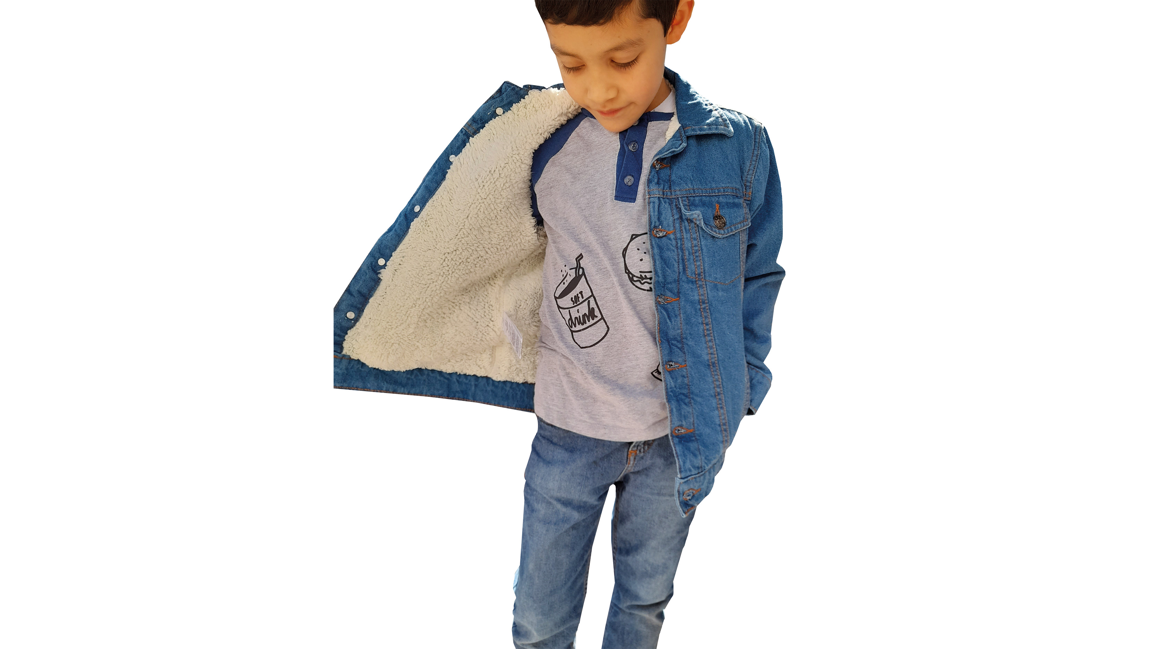 Chamarra de Mezclilla stretch con cubierta tipo borrega para Niños y Bebés