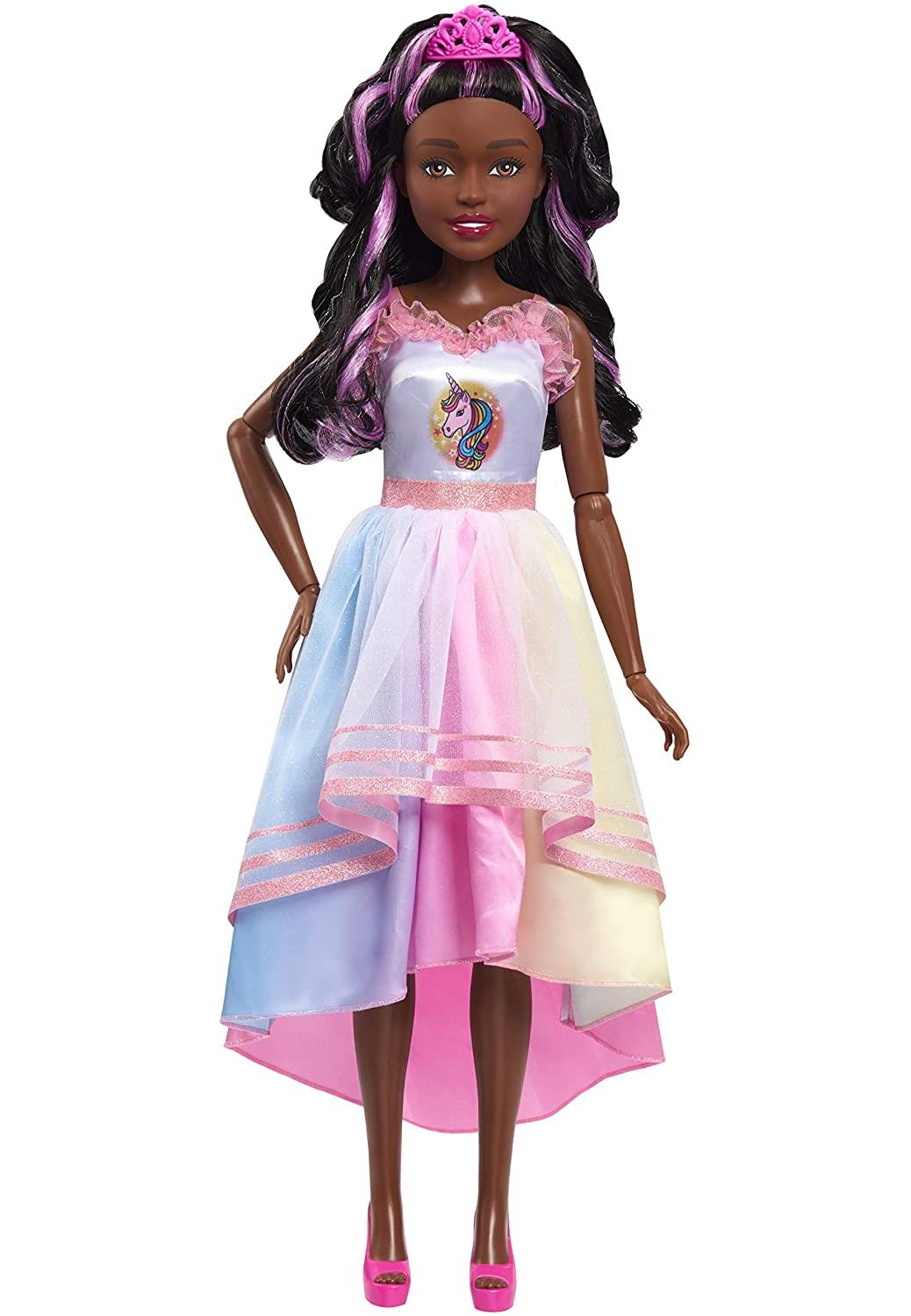 Barbie Gigante Fiesta Unicornio 72cm De Altura Pelo Negro