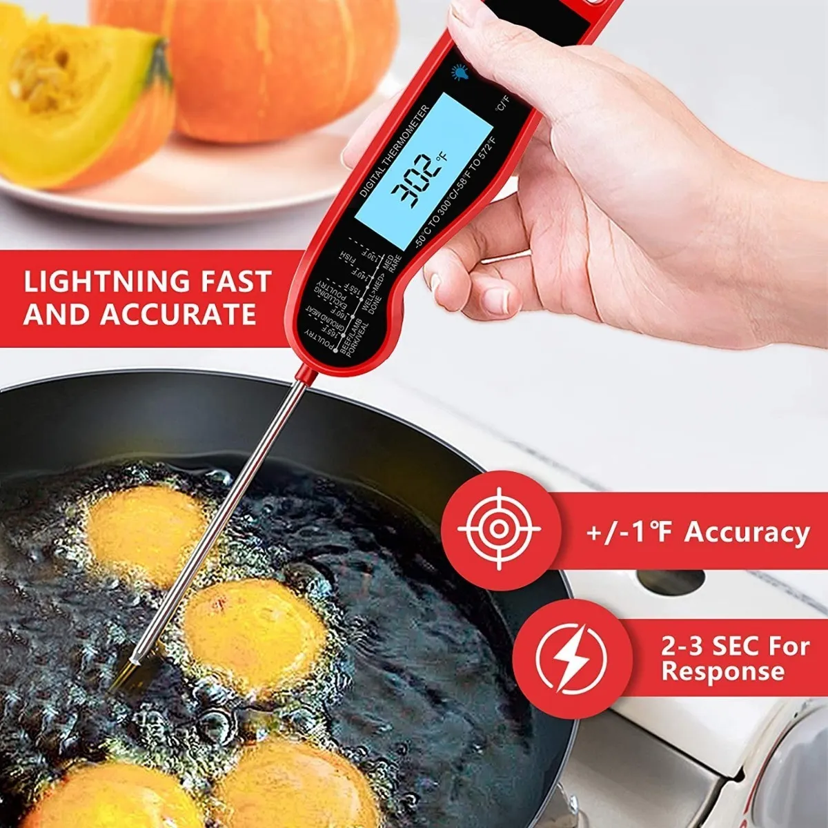 Termómetro Cocina Digital Para Alimentos Refrigerador Rojo