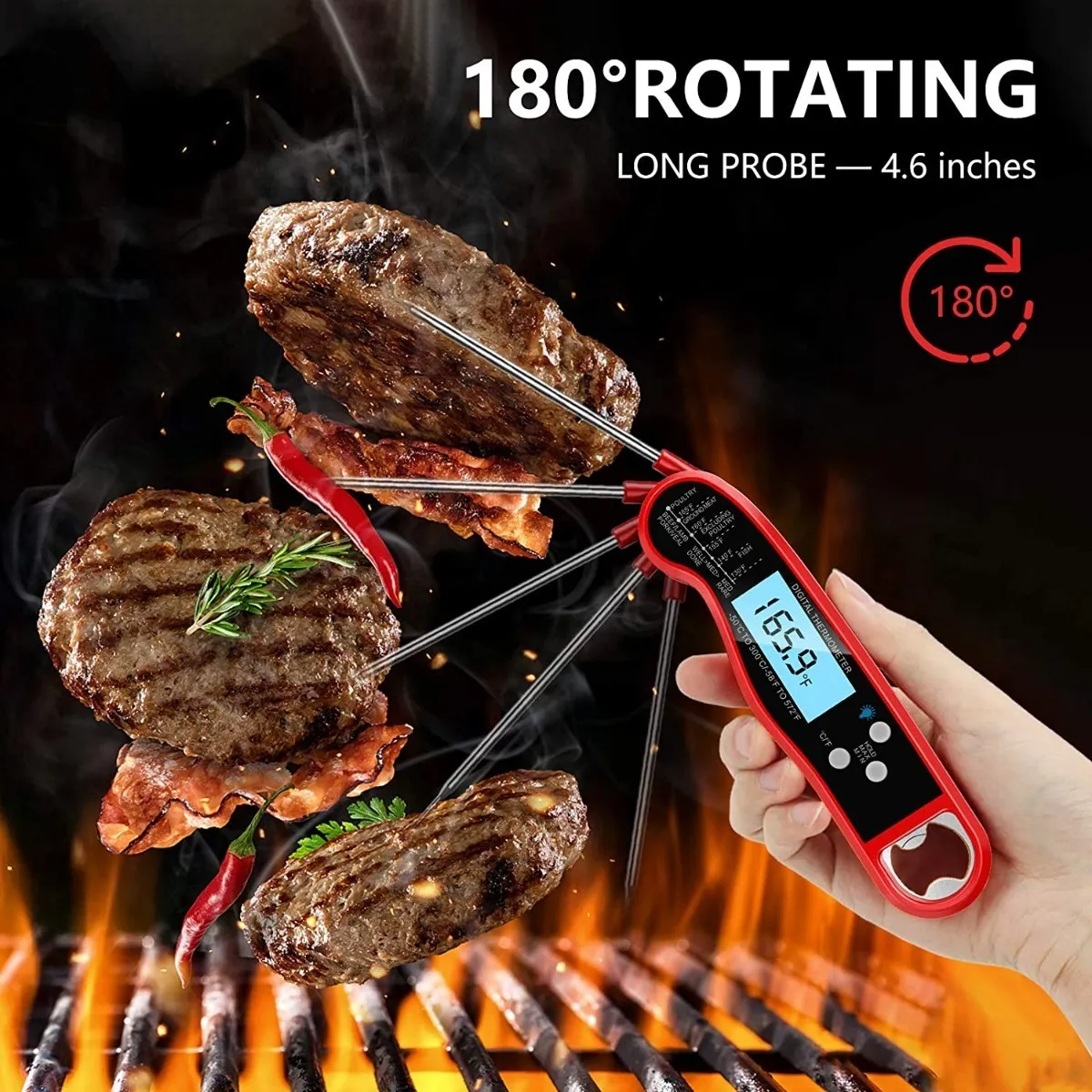 Termómetro Cocina Digital Para Alimentos Refrigerador Rojo