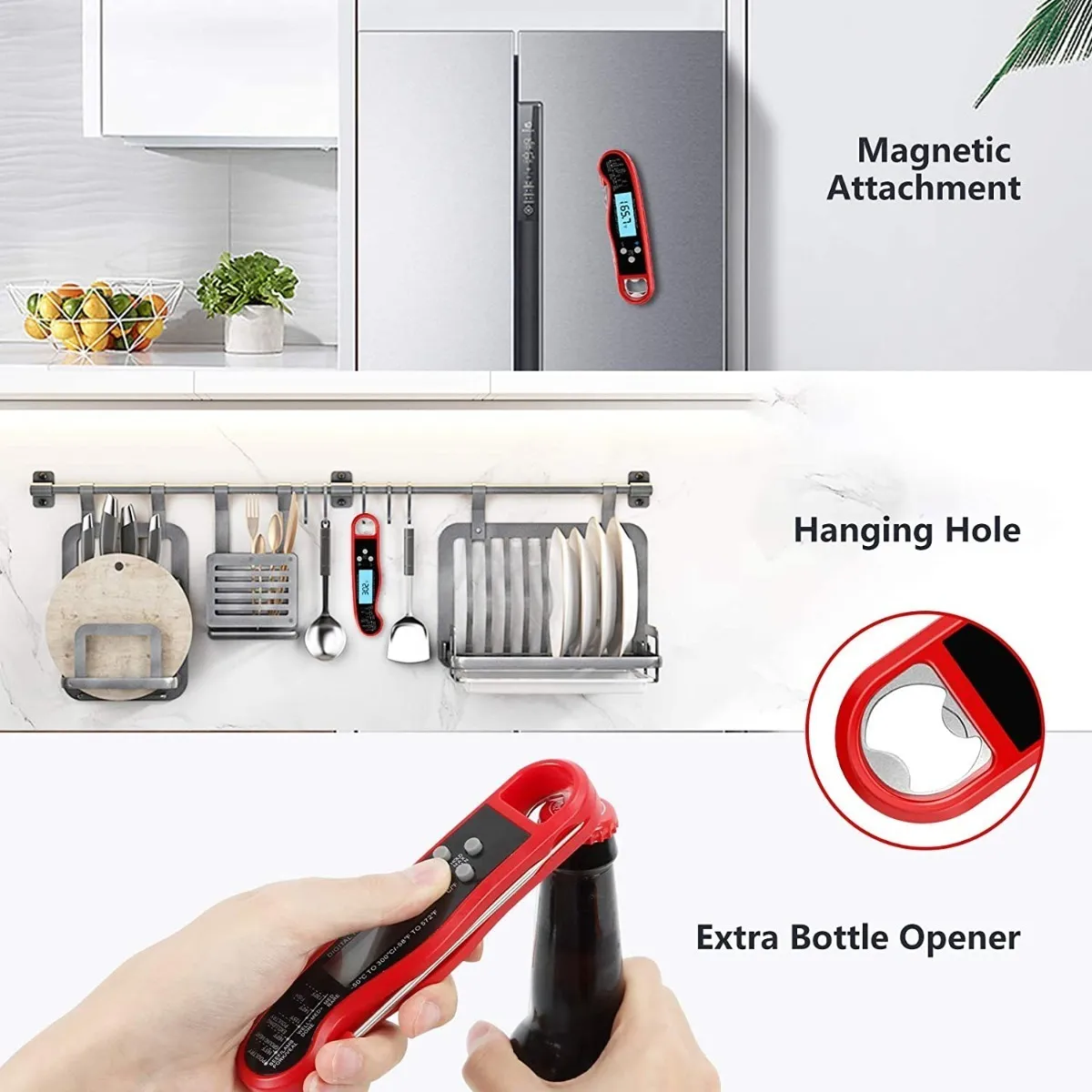 Termómetro Cocina Digital Para Alimentos Refrigerador Rojo