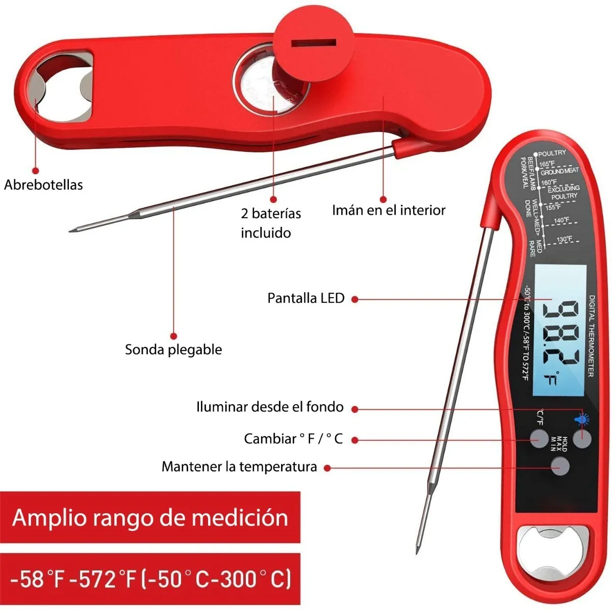 Smart Guesser Termómetro digital para carne para parrilla/Cocina