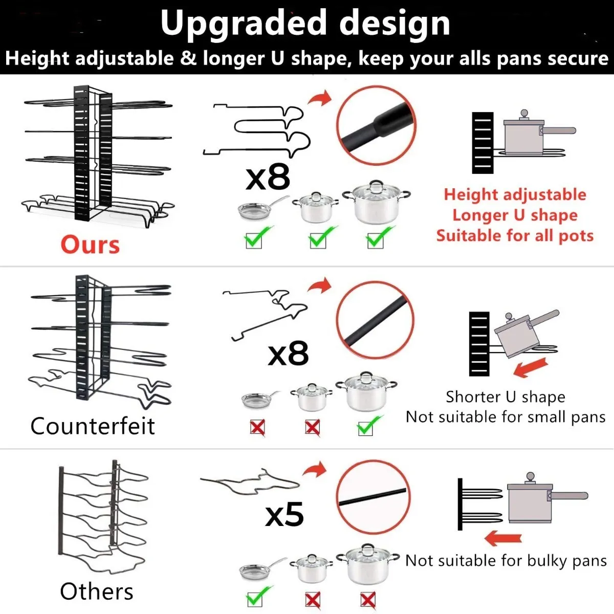 8 Estante Organizador Para Ollas Y Sartenes Ajustable Cocina