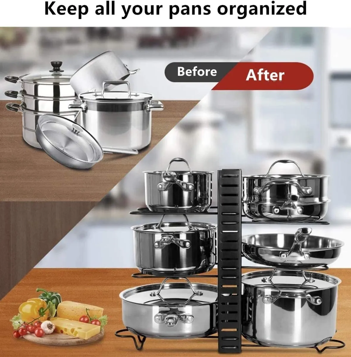 8 Estante Organizador Para Ollas Y Sartenes Ajustable Cocina