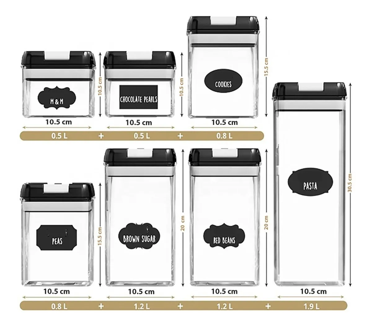 Set 7 Contenedores Para Cocina Con Tapa Hermética Y Etiqueta