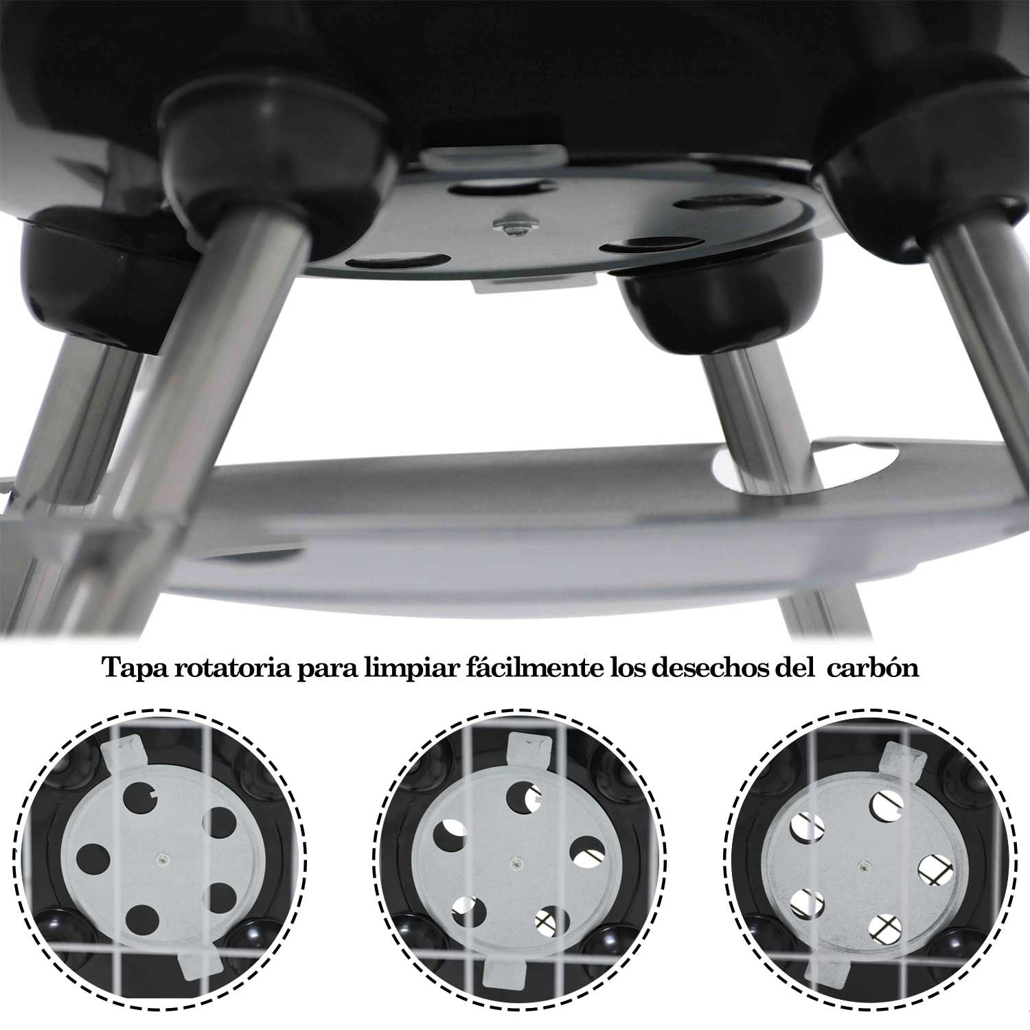 Asador de Carne Carbon Portatil 22 Pulgadas Acero Inoxidable 2 Parrillas Ruedas