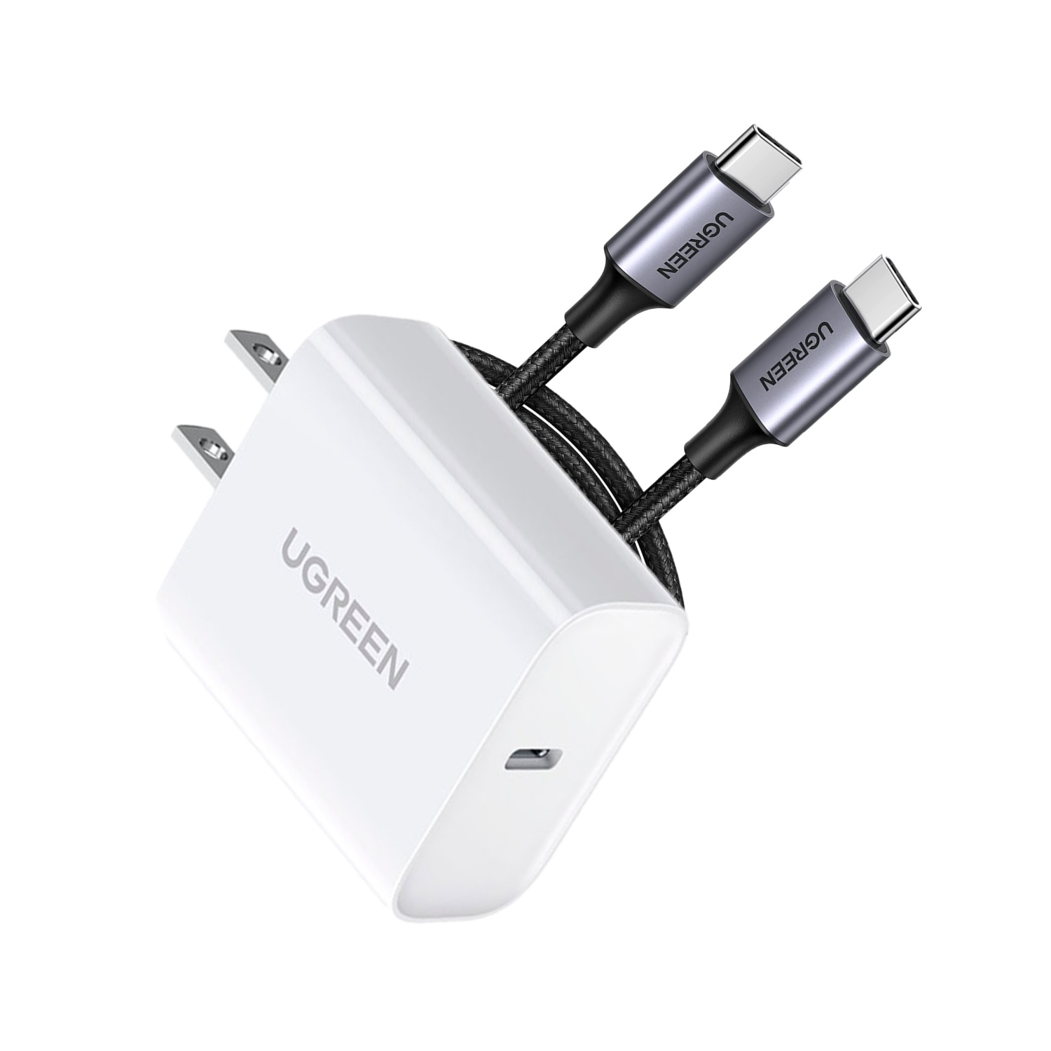 UGREEN Cargador Carga Rapida 20W y Cable de Carga USB-C 2.0 Aluminio Niquelado de 1 m