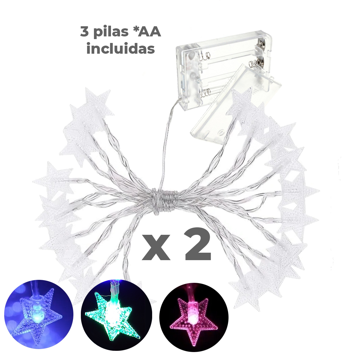 2 Serie Luces Led Estrellas 20 Leds 3m + Pilas