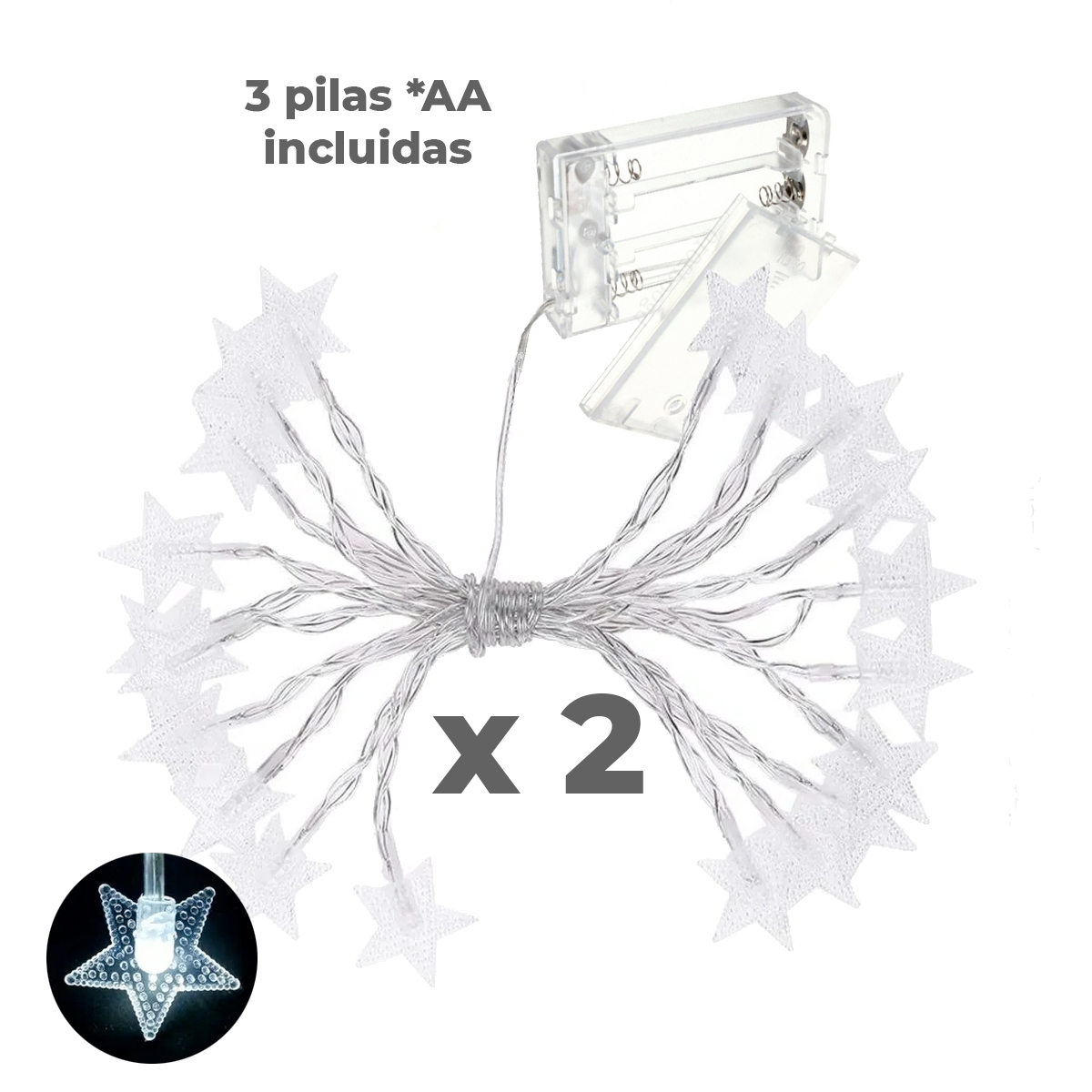 2 Serie Luces Led Estrellas 20 Leds 3m + Pilas