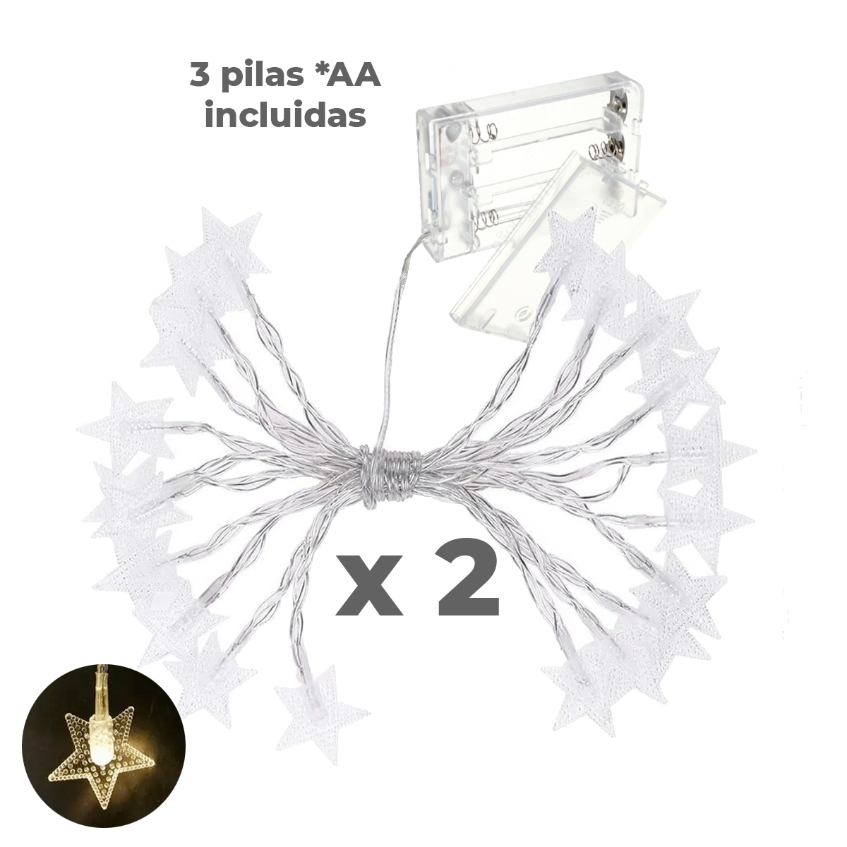 2 Serie Luces Led Estrellas 20 Leds 3m + Pilas