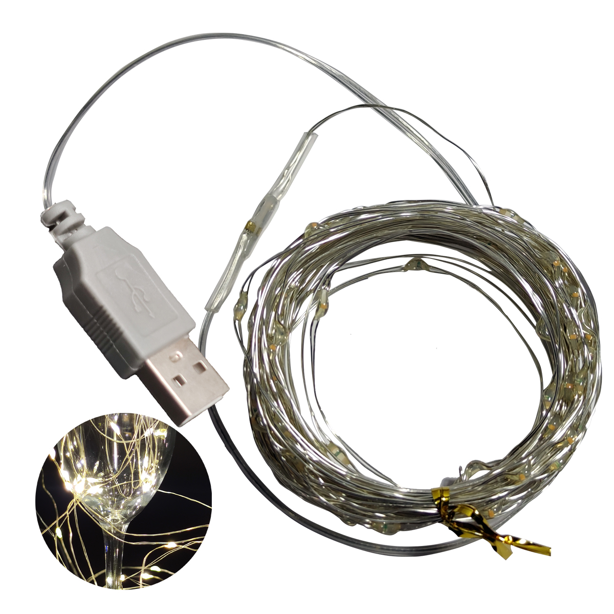 2 Series Tira Arroz 100 Luces Led 10 Metros Hada Alambre Usb Color Blanca o Calida