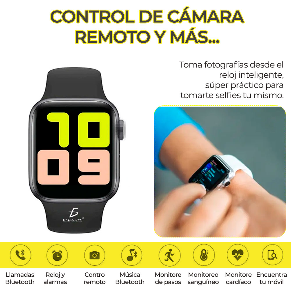 Smart Watch T500 Negro Contesta Llamadas Bluetooth - Ritmo Cardiaco - Redes sociales Favoritas.