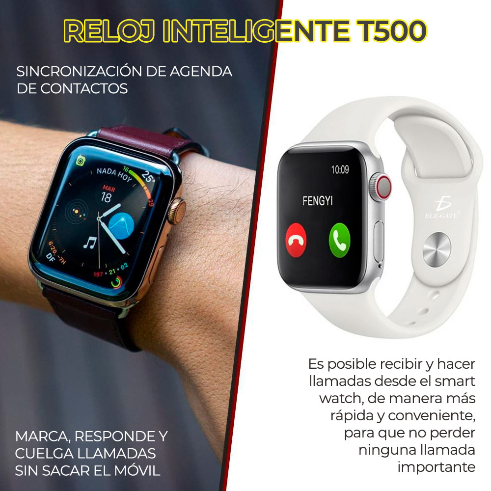 Smart Watch T500 Negro Contesta Llamadas Bluetooth - Ritmo Cardiaco - Redes sociales Favoritas.