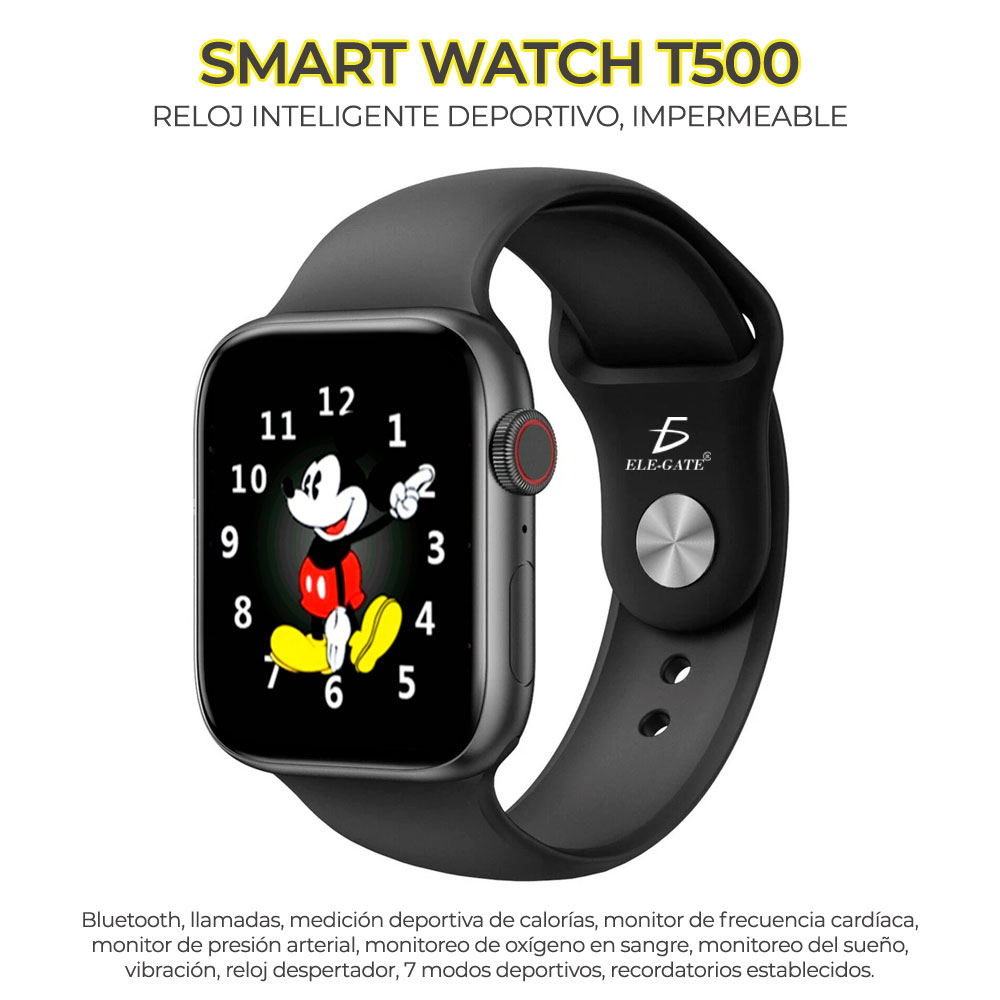 Smart Watch T500 Negro Contesta Llamadas Bluetooth - Ritmo Cardiaco - Redes sociales Favoritas.