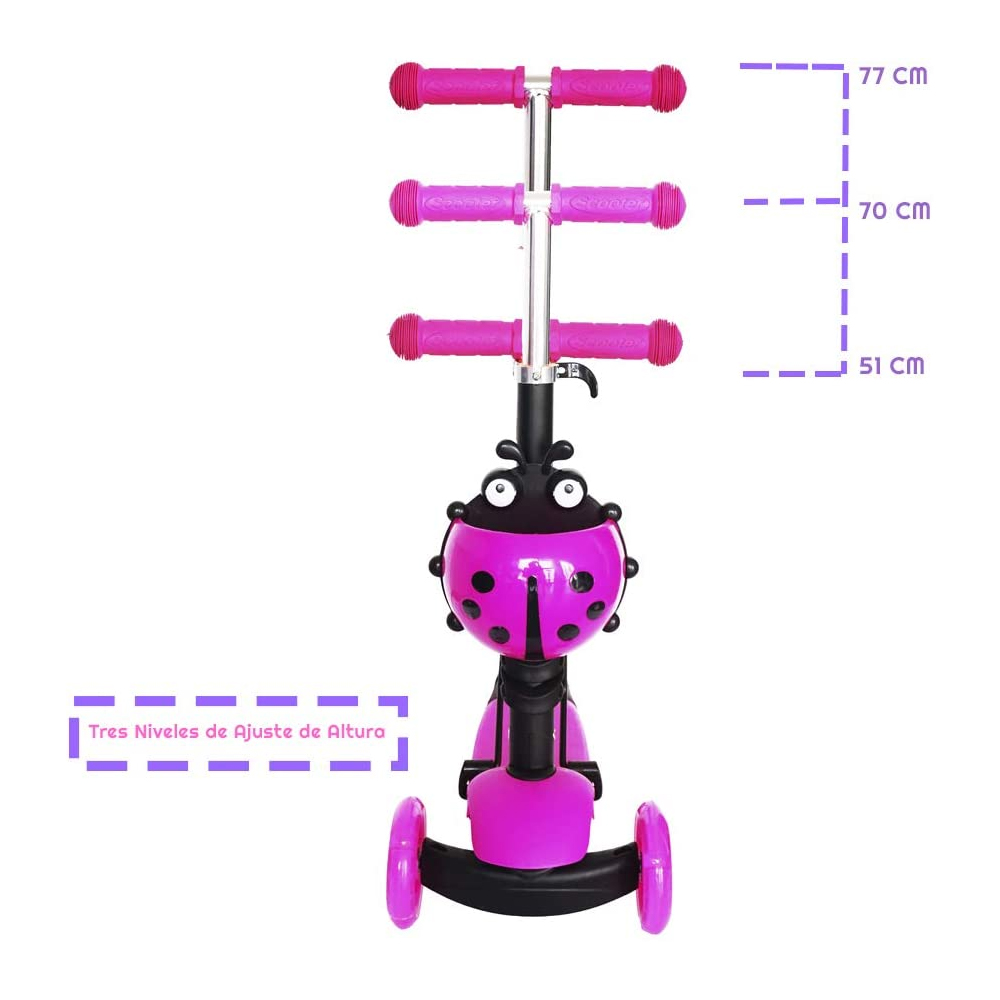 Scooter Ladybug (Catarina), con Asiento para Niños de 2 a 5 años Rosa