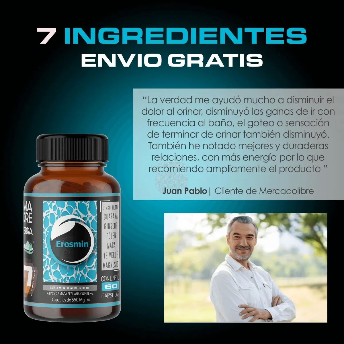 Erosmin 60 Maca Guarana Ginseng Polen Magnesio Prostata Sana