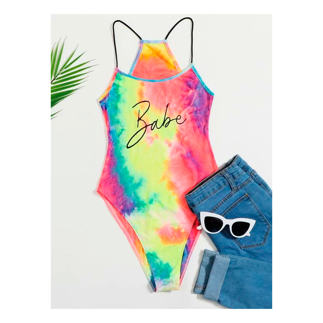 Body Pantiblusa Para Dama De Tirantes De Tie Dye Con Estampado De Letra Talla M