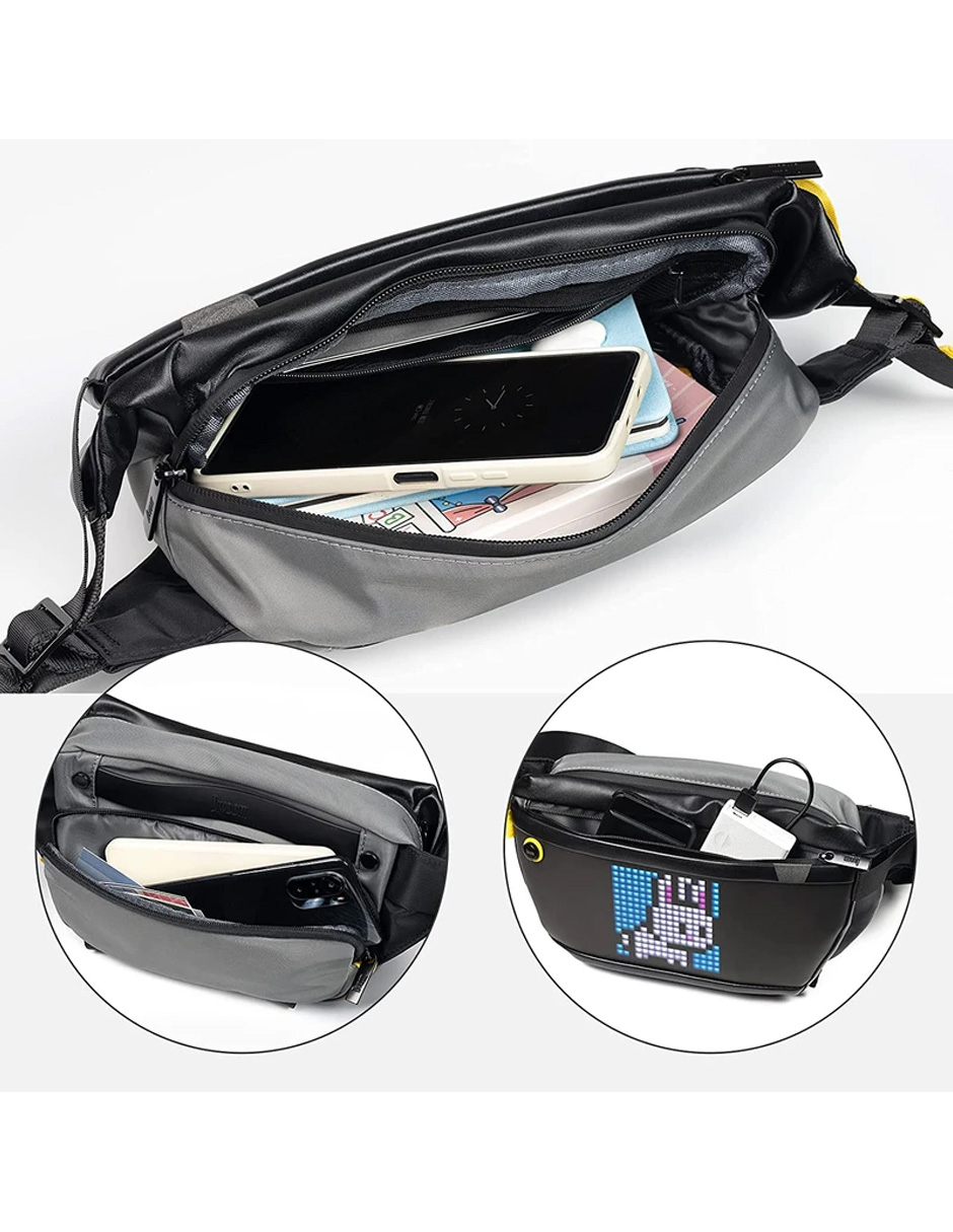 Bolso Hombro Inteligente Pixoo-slingbag Negro Divoom  .