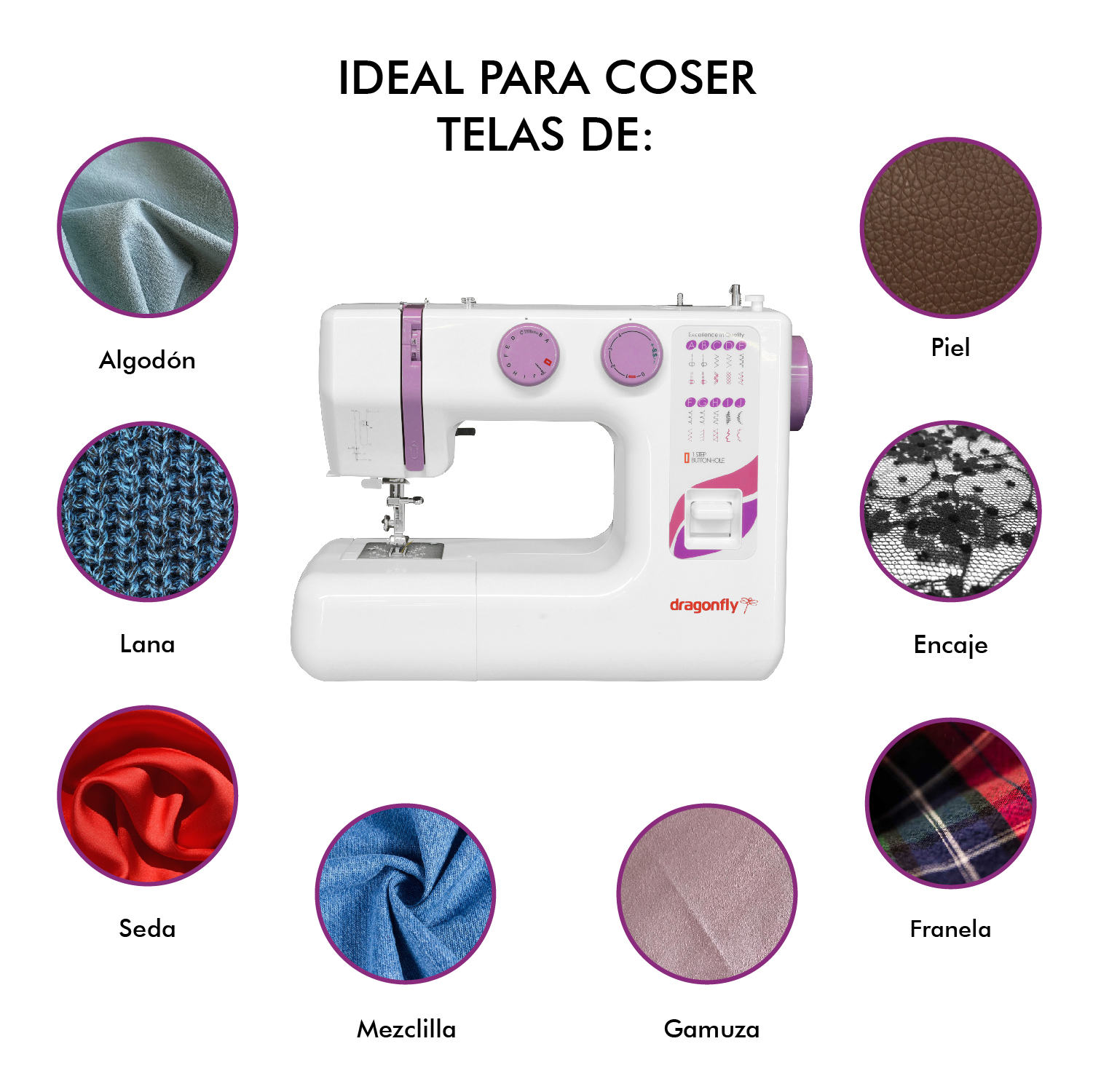 Maquina Coser Mecanica 20 Puntadas Dragonfly Logitud de Puntada Ajustable Luz Led