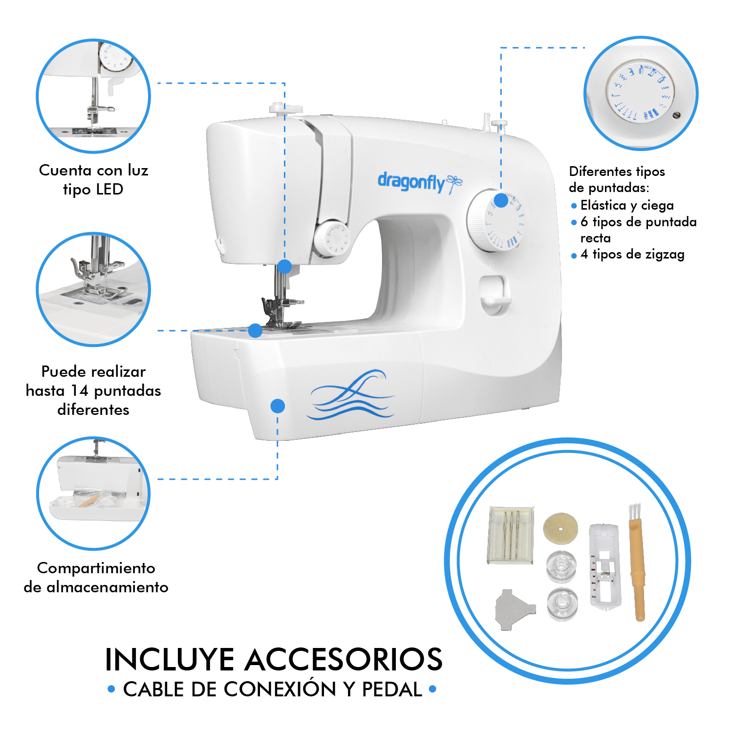 Maquina Coser  Mecanica 14 Puntadas Ojal 4 Pasos Luz Led