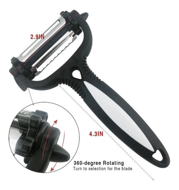 Pelador De Verduras 3 En 1 Rallador Manual Frutas Gris /e