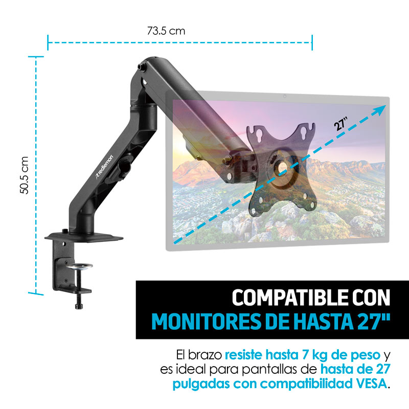 Soporte Hidráulico para Monitor de Hasta 27 Ajustable Redlemon