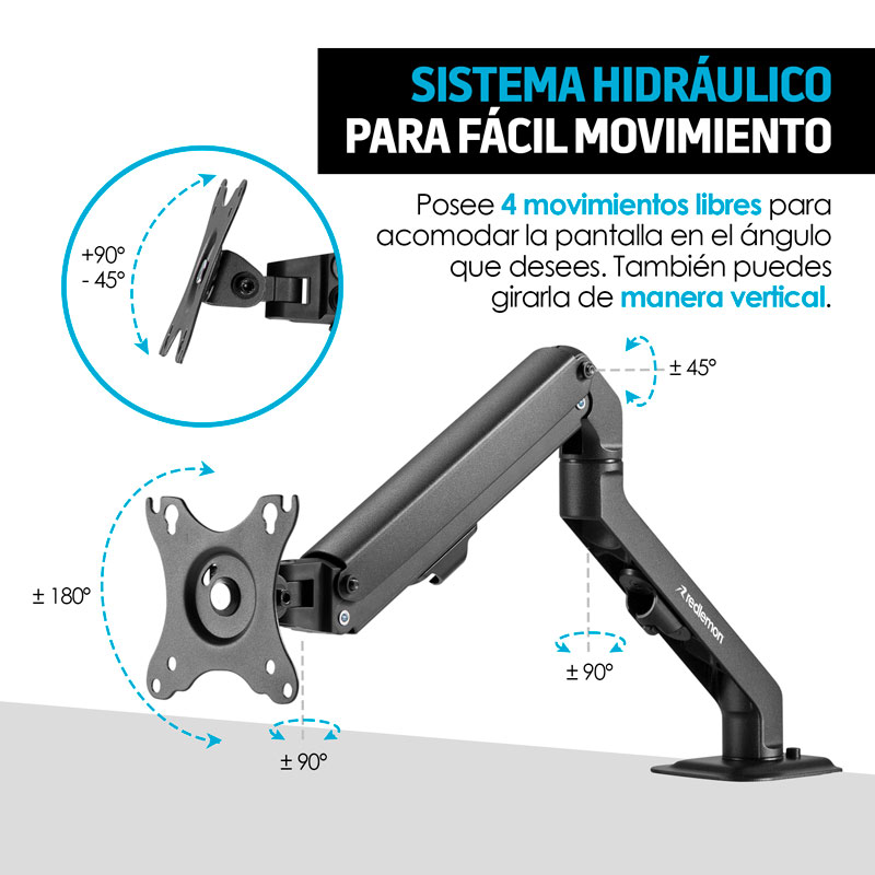Soporte Hidráulico para Monitor de Hasta 27 Ajustable Redlemon