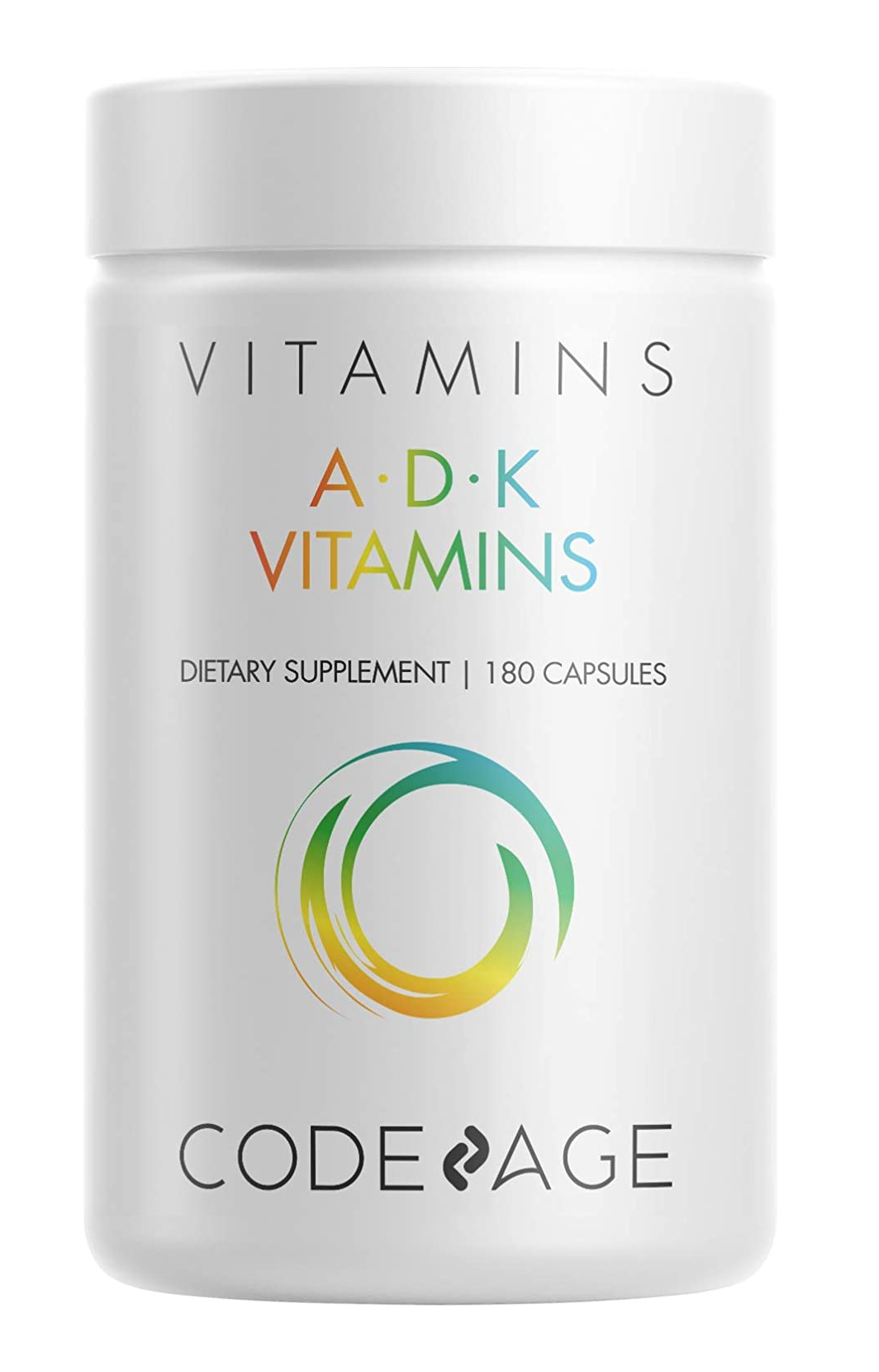 Vitaminas diarias A D K Pastillas 5000 IU Multivitamínico sin OGM 180 Cápsulas 5.29 Onzas