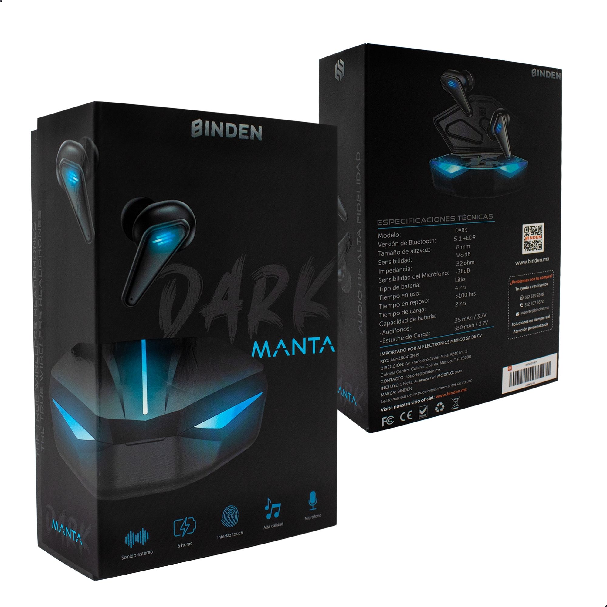 Audífonos Gamer BINDEN Dark Manta Bluetooth Smart Touch 
